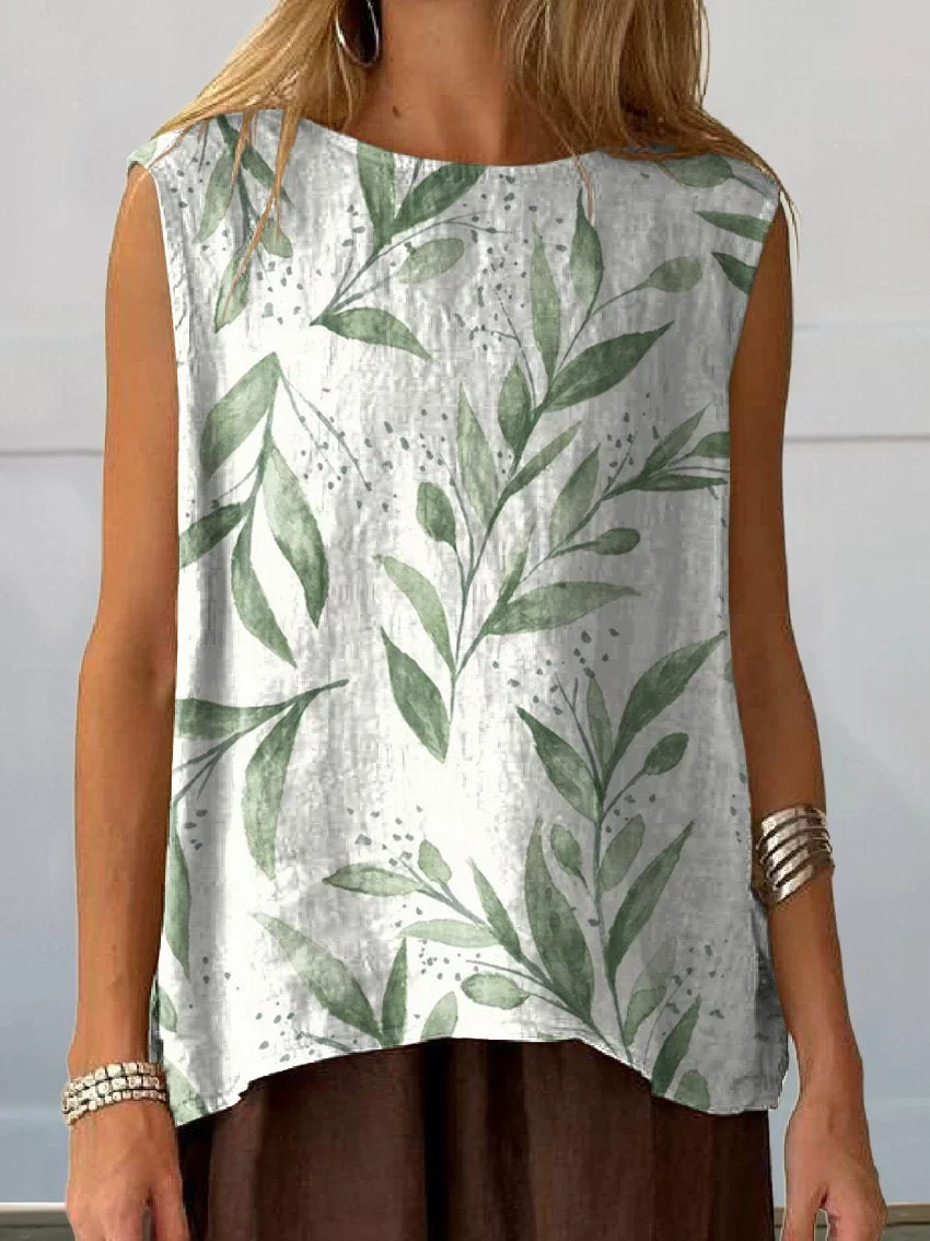 Damen Ärmellos Tanktop Oberteile Leibchen Sommer Geblümt Print Rundhals Täglich Lässig Oberteile