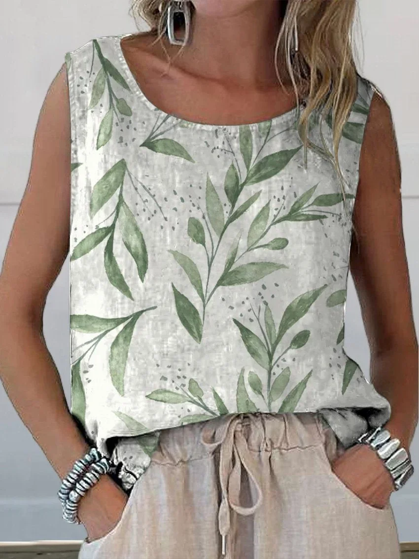 Damen Ärmellos Tanktop Oberteile Leibchen Sommer Geblümt Print Rundhals Täglich Lässig Oberteile