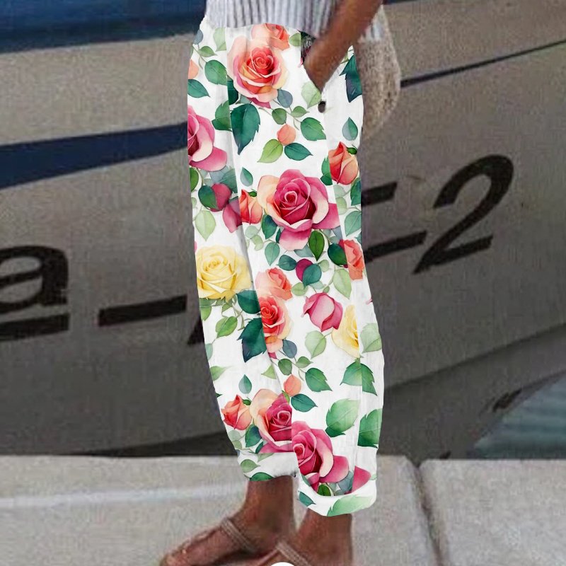Damen Geblümt Lang Hose Lässig Frühling/Herbst Hose