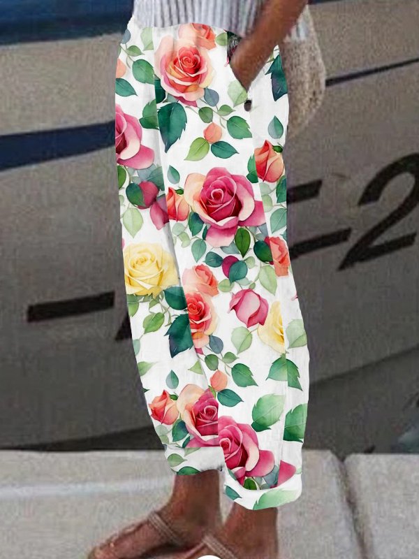 Damen Geblümt Lang Hose Lässig Frühling/Herbst Hose