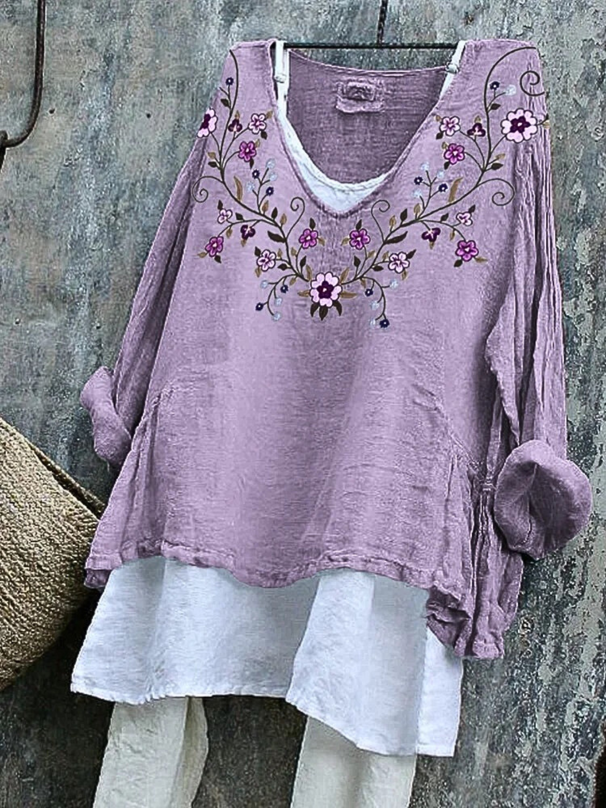 Damen Geblümt Langarm T-Shirts T-Shirt V-Ausschnitt Retro Frühling/Herbst Oberteile