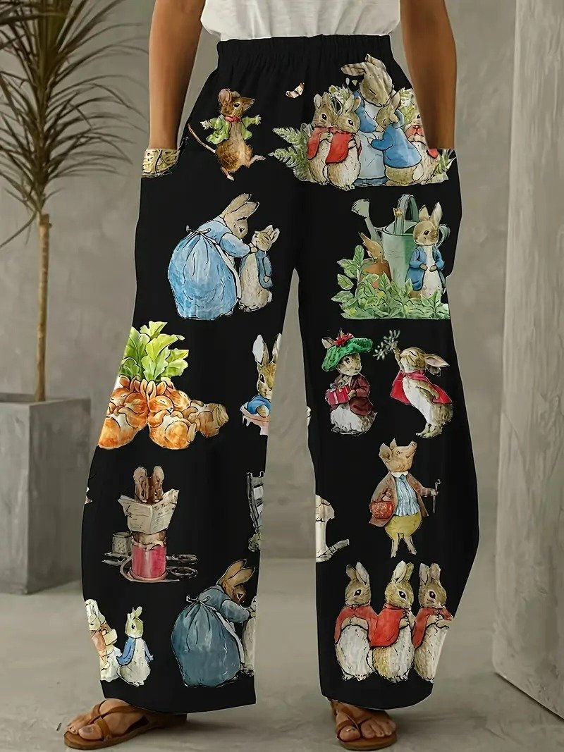 Damen OSTERN (Kaninchen) Lang Hose Lässig Frühling/Herbst Hose