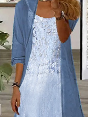 Damen Geblümt Print Zweiteiliges Set Täglich Dreiviertelärmel Lässig Frühling/Herbst Mantel mit Rock Matching Set
