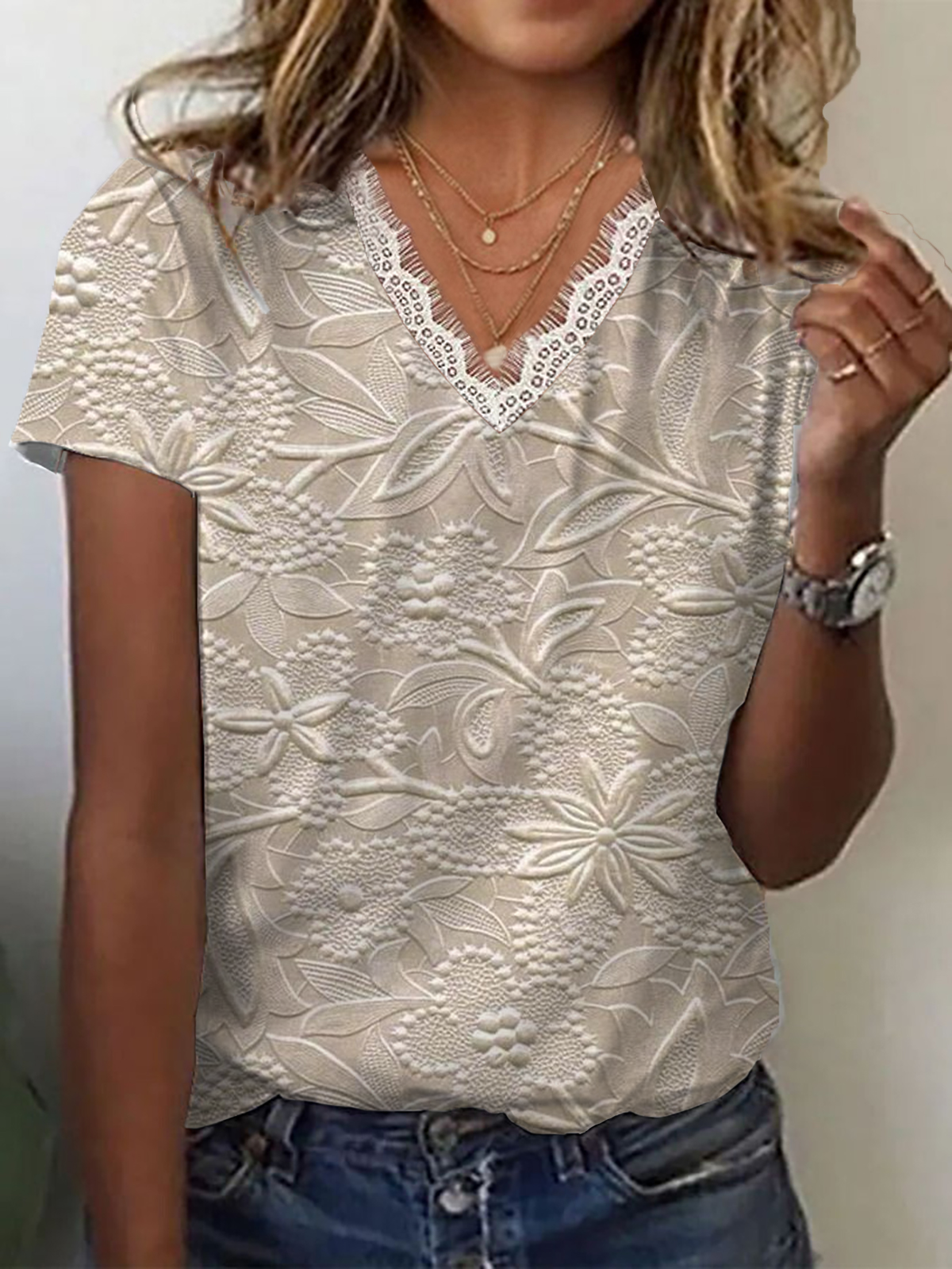 Damen Geblümt Kurzarm T-Shirts T-Shirt V-Ausschnitt Print Lässig Sommer T-Shirt mit Grafik Oberteile