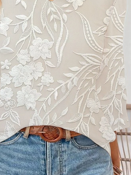 Damen Geblümt Dreiviertelärmel Bluse Frühling/Herbst Print Gekerbt Täglich Lässig Oberteile
