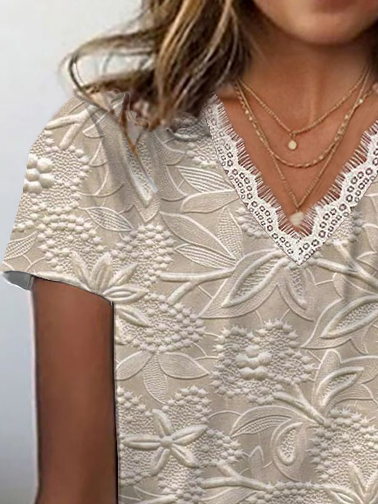 Damen Geblümt Kurzarm T-Shirts T-Shirt V-Ausschnitt Print Lässig Sommer T-Shirt mit Grafik Oberteile