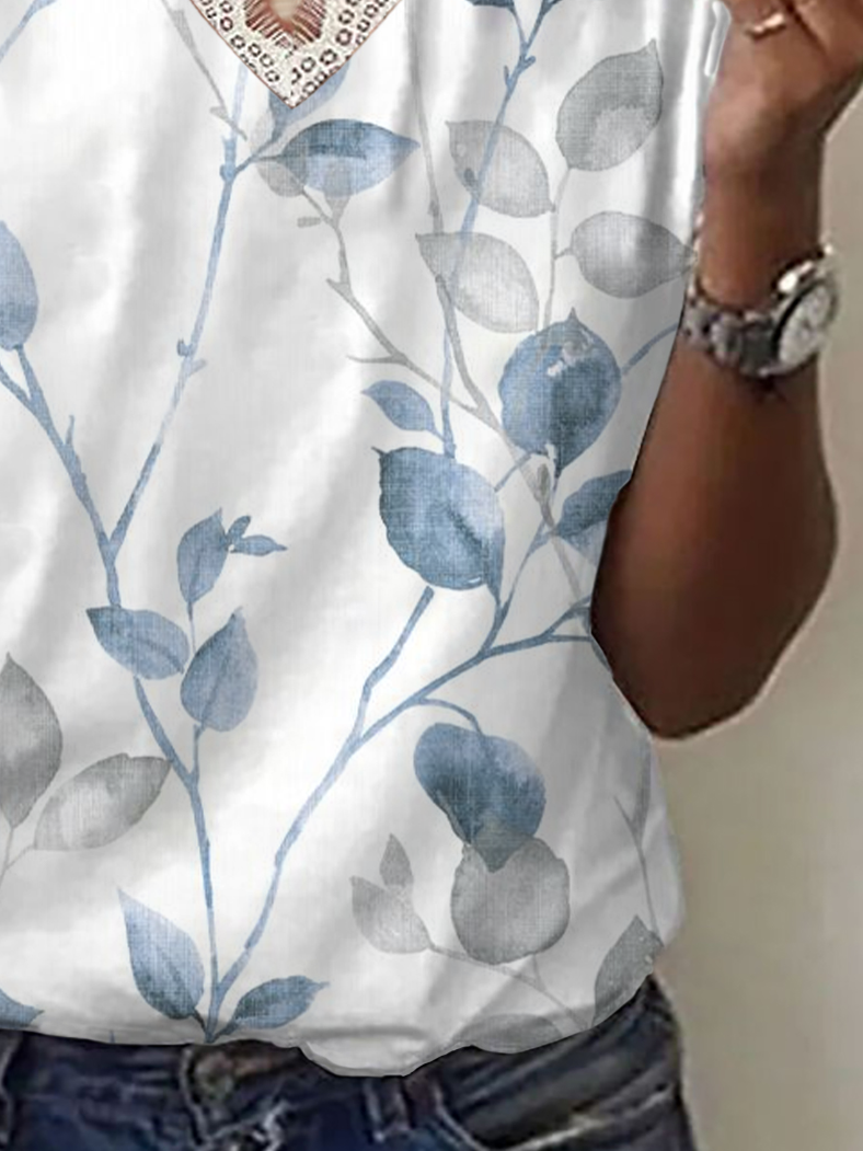 Damen Geblümt Kurzarm T-Shirts T-Shirt V-Ausschnitt Print Lässig Sommer T-Shirt mit Grafik Oberteile