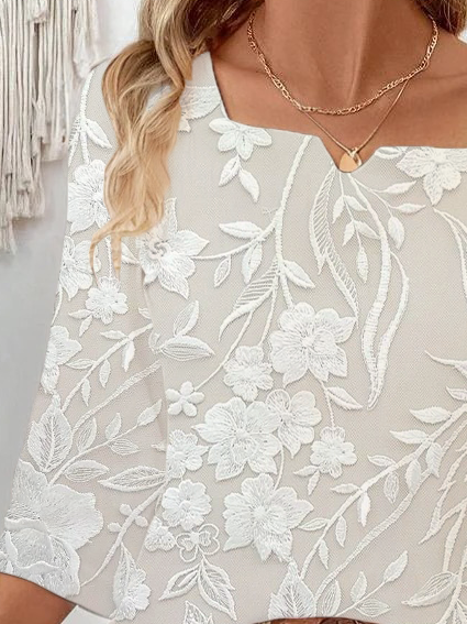 Damen Geblümt Dreiviertelärmel Bluse Frühling/Herbst Print Gekerbt Täglich Lässig Oberteile