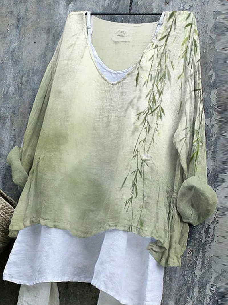 Damen Geblümt Langarm Bluse Frühling/Herbst Print V-Ausschnitt Täglich Lässig Oberteile