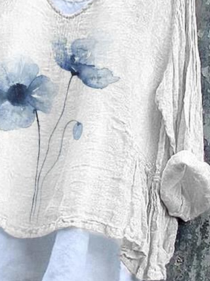 Damen Geblümt Langarm Bluse Frühling/Herbst Print V-Ausschnitt Täglich Lässig Oberteile