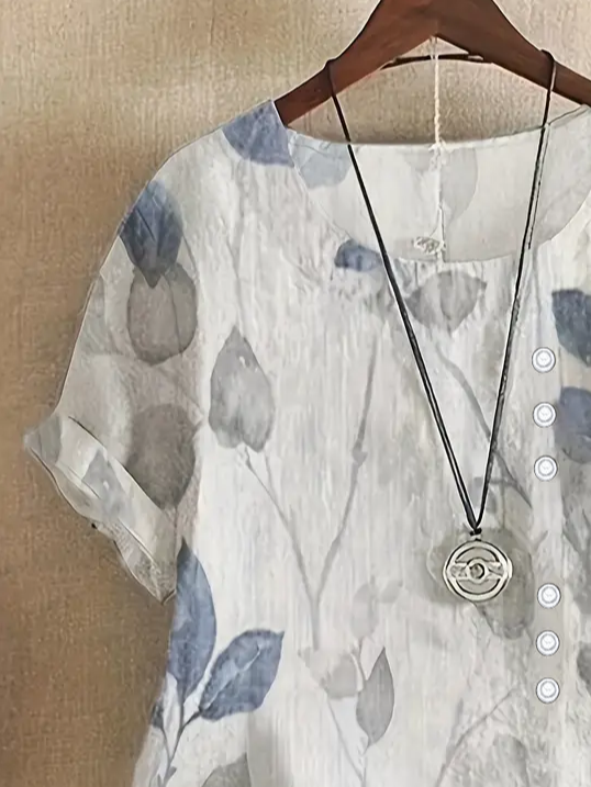 Damen Geblümt Kurzarm Bluse Sommer Print Rundhals Täglich Lässig Oberteile