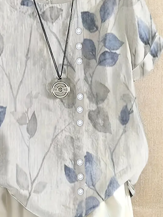 Damen Geblümt Kurzarm Bluse Sommer Print Rundhals Täglich Lässig Oberteile