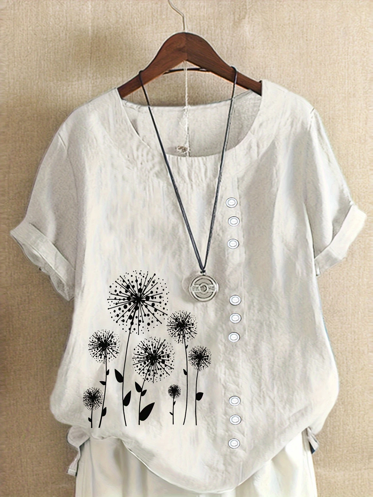 Damen Geblümt Kurzarm Bluse Sommer Print Rundhals Täglich Lässig Oberteile
