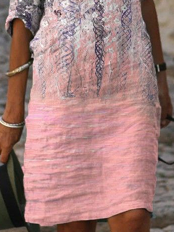 Damen Geblümt Halbarm Sommer Print Kleid V-Ausschnitt Täglich Lässig Mini Etuikleid H-Linie Kleid
