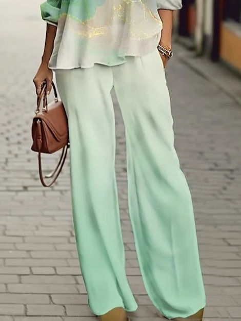Damen Abstrakt Print Zweiteiliges Set Täglich Langarm Lässig Frühling/Herbst Bluse mit Hose Matching Set
