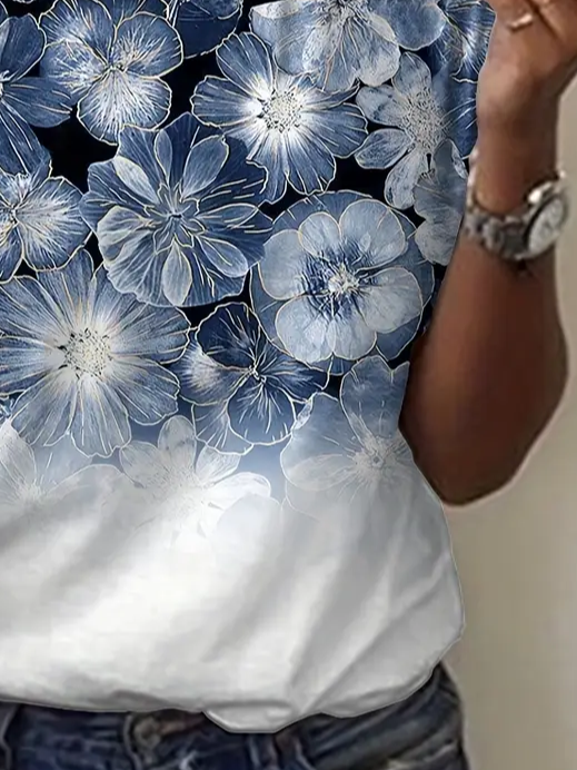 Damen Geblümt Kurzarm T-Shirts T-Shirt Rundhals Print Lässig Sommer T-Shirt mit Grafik Oberteile