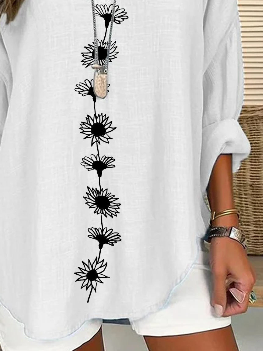 Damen Geblümt Langarm Bluse Frühling/Herbst Print V-Ausschnitt Täglich Lässig Oberteile
