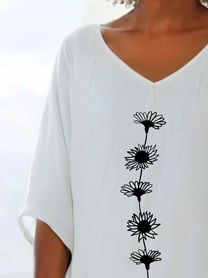 Damen Geblümt Kurzarm Bluse Sommer Print V-Ausschnitt Täglich Lässig Oberteile