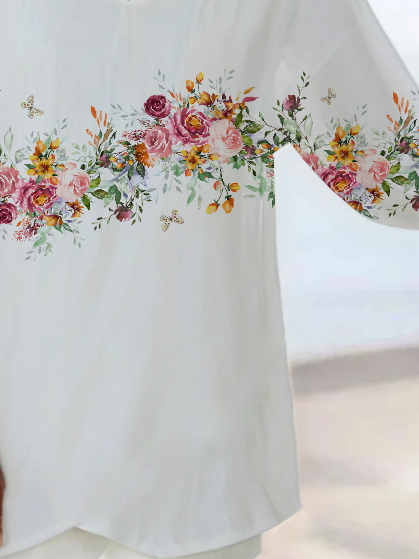 Damen Geblümt Kurzarm Bluse Sommer Print V-Ausschnitt Täglich Lässig Oberteile