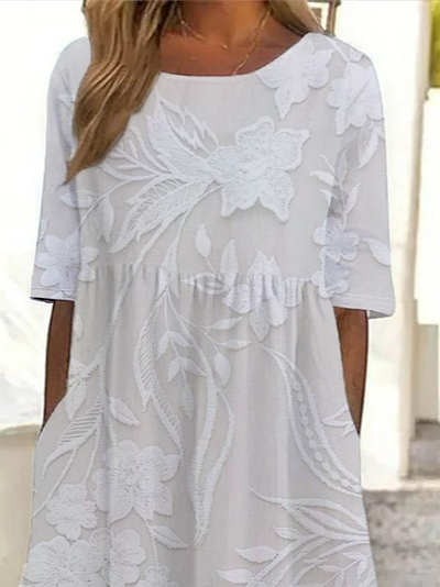 Damen Geblümt Kurzarm Sommer Print Kleid Rundhals Täglich Lässig Maxikleid Etuikleid H-Linie Kleid