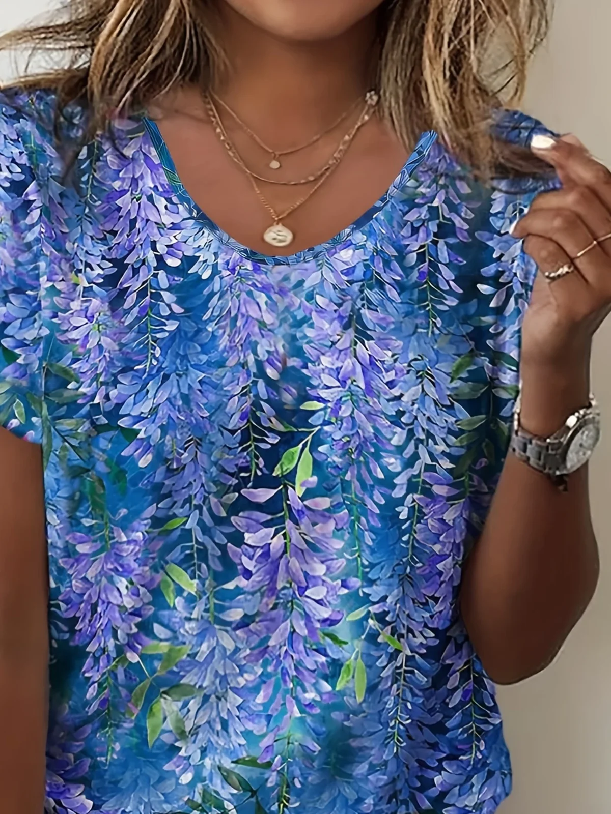 Damen Geblümt Kurzarm T-Shirts T-Shirt Rundhals Lässig Sommer Oberteile