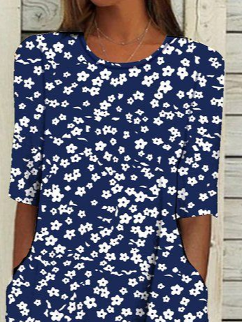 Damen Geblümt Kurzarm Sommer Print Kleid Rundhals Täglich Lässig Maxikleid Etuikleid H-Linie Kleid