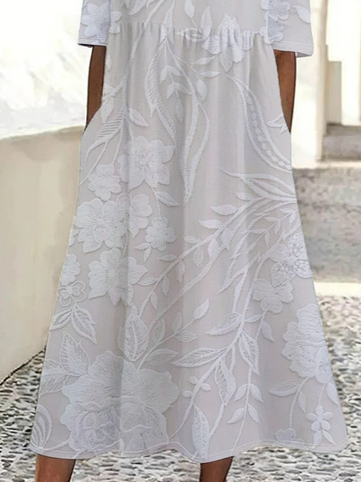Damen Geblümt Kurzarm Sommer Print Kleid Rundhals Täglich Lässig Maxikleid Etuikleid H-Linie Kleid