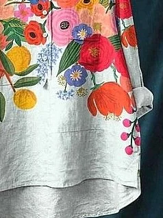 Damen Geblümt Langarm Bluse Frühling/Herbst Print Hemdkragen Täglich Lässig Oberteile