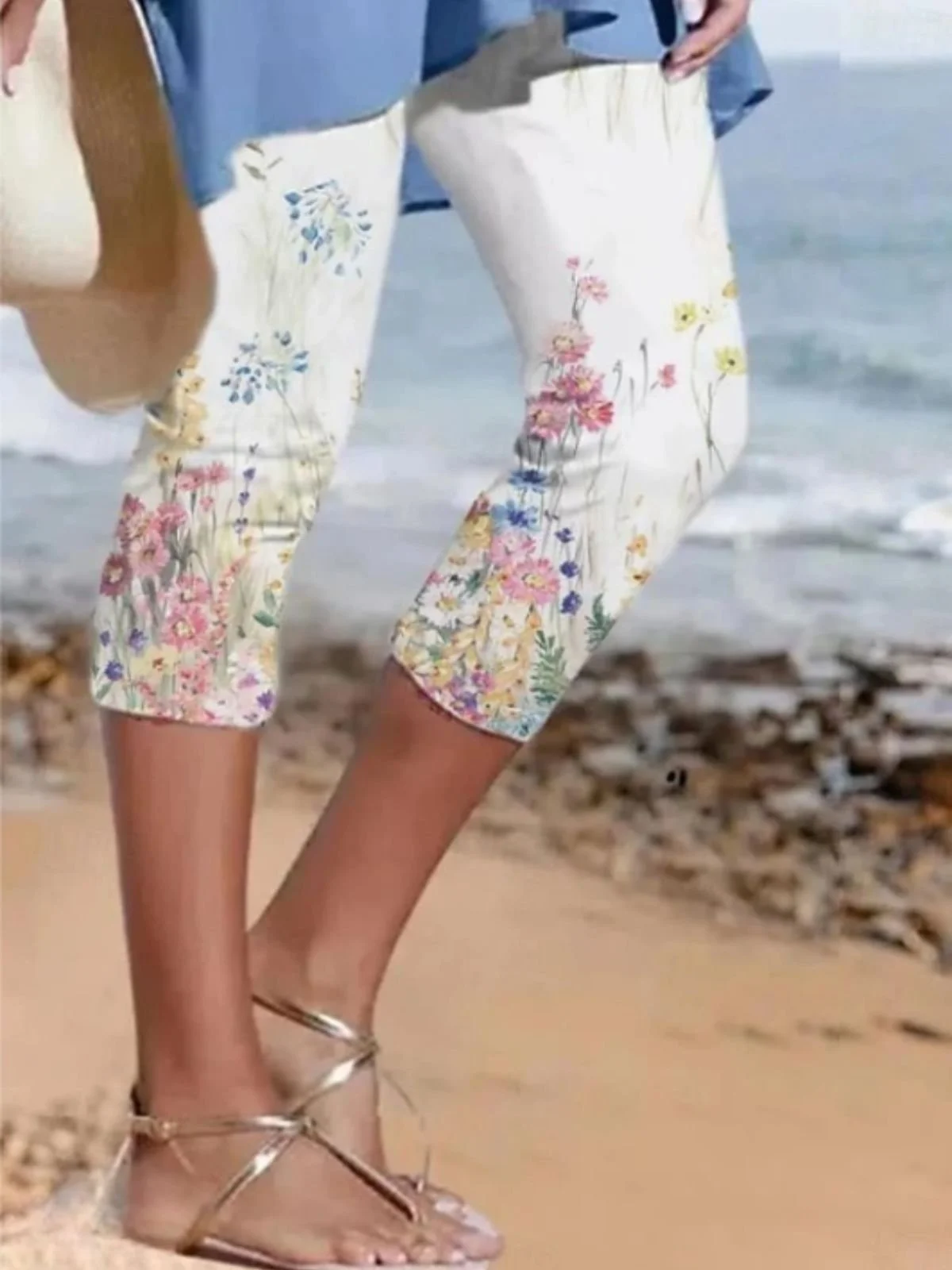 Damen Geblümt Caprihosen Hose Lässig Sommer Hose