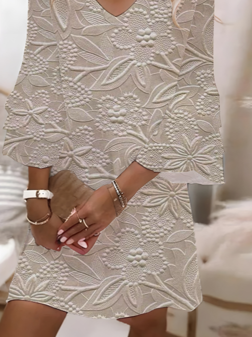 Damen Geblümt Halbarm Sommer Print Kleid V-Ausschnitt Täglich Lässig Midi Klassisch H-Linie Kleid