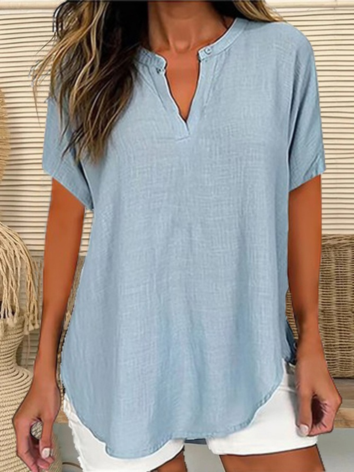 Damen Unifarben Halbarm Bluse Sommer Schalkragen Täglich Lässig Oberteile