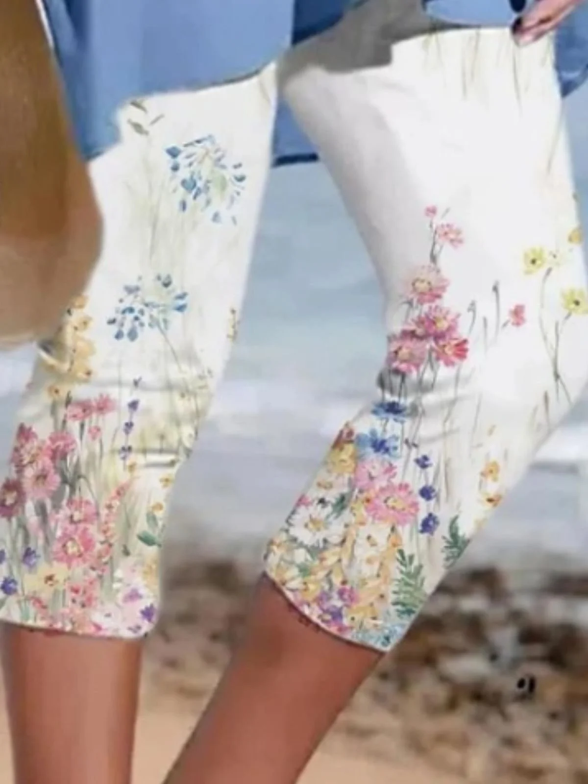Damen Geblümt Caprihosen Hose Lässig Sommer Hose