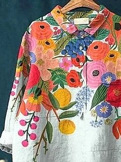 Damen Geblümt Langarm Bluse Frühling/Herbst Print Hemdkragen Täglich Lässig Oberteile