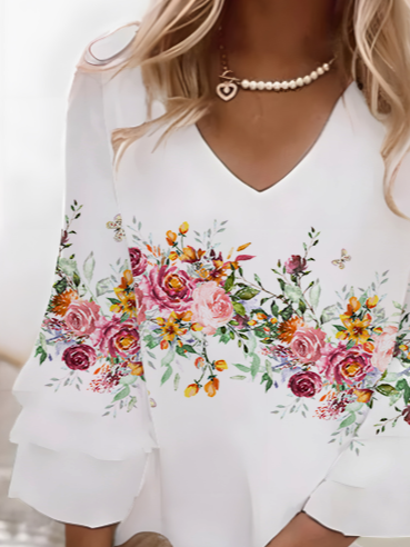Damen Geblümt Halbarm Sommer Print Kleid V-Ausschnitt Täglich Lässig Midi Klassisch H-Linie Kleid