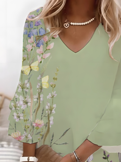 Damen Geblümt Halbarm Sommer Print Kleid V-Ausschnitt Täglich Lässig Midi Klassisch H-Linie Kleid