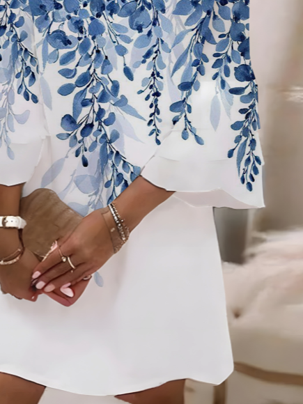 Damen Geblümt Halbarm Sommer Print Kleid V-Ausschnitt Täglich Lässig Midi Klassisch H-Linie Kleid