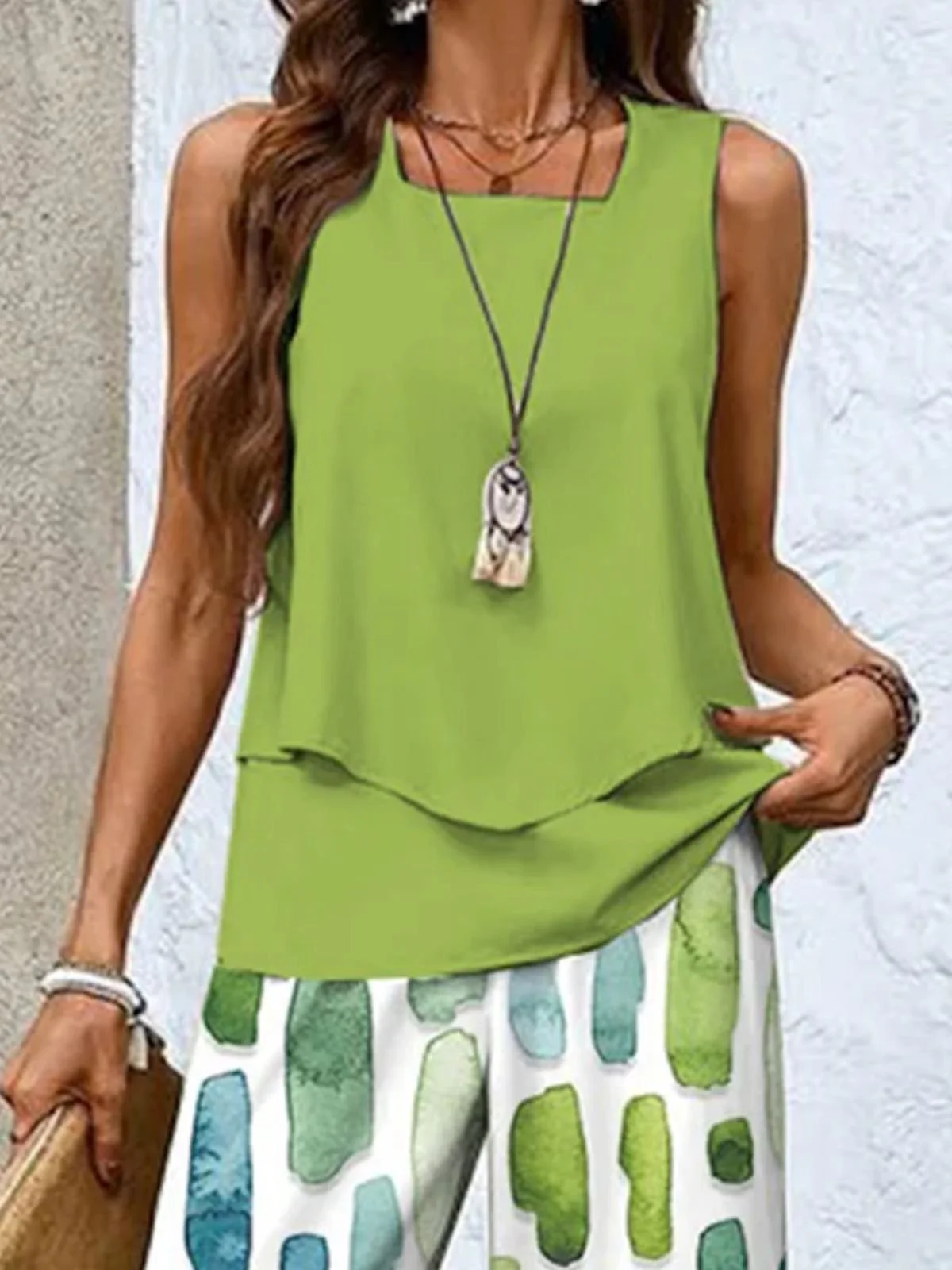 Damen Farbverlauf Zweiteiliges Set Täglich Ärmellos Lässig Sommer Bluse mit Hose Matching Set