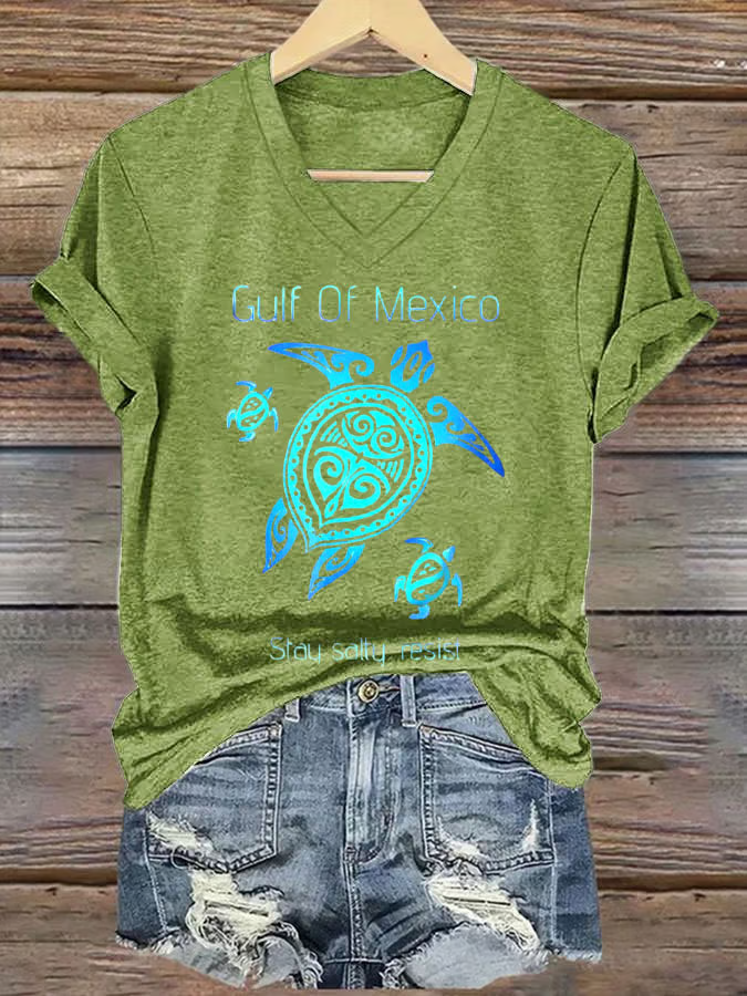 Damen Schildkröte Kurzarm T-Shirts T-Shirt V-Ausschnitt Lässig Sommer Oberteile