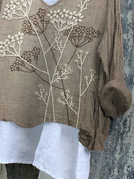 Damen Geblümt Langarm Bluse Frühling/Herbst Print V-Ausschnitt Täglich Lässig Oberteile