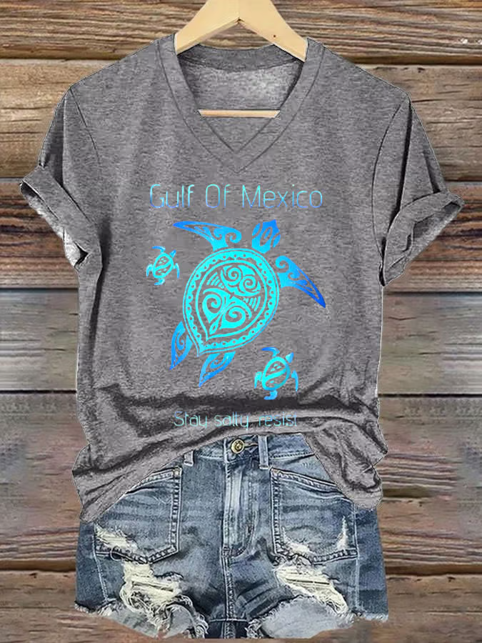 Damen Schildkröte Kurzarm T-Shirts T-Shirt V-Ausschnitt Lässig Sommer Oberteile