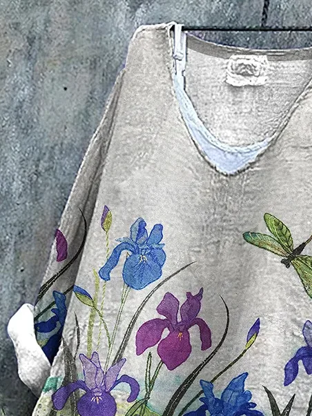 Damen Geblümt Langarm Bluse Frühling/Herbst Print V-Ausschnitt Täglich Lässig Oberteile
