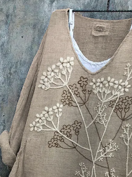 Damen Geblümt Langarm Bluse Frühling/Herbst Print V-Ausschnitt Täglich Lässig Oberteile