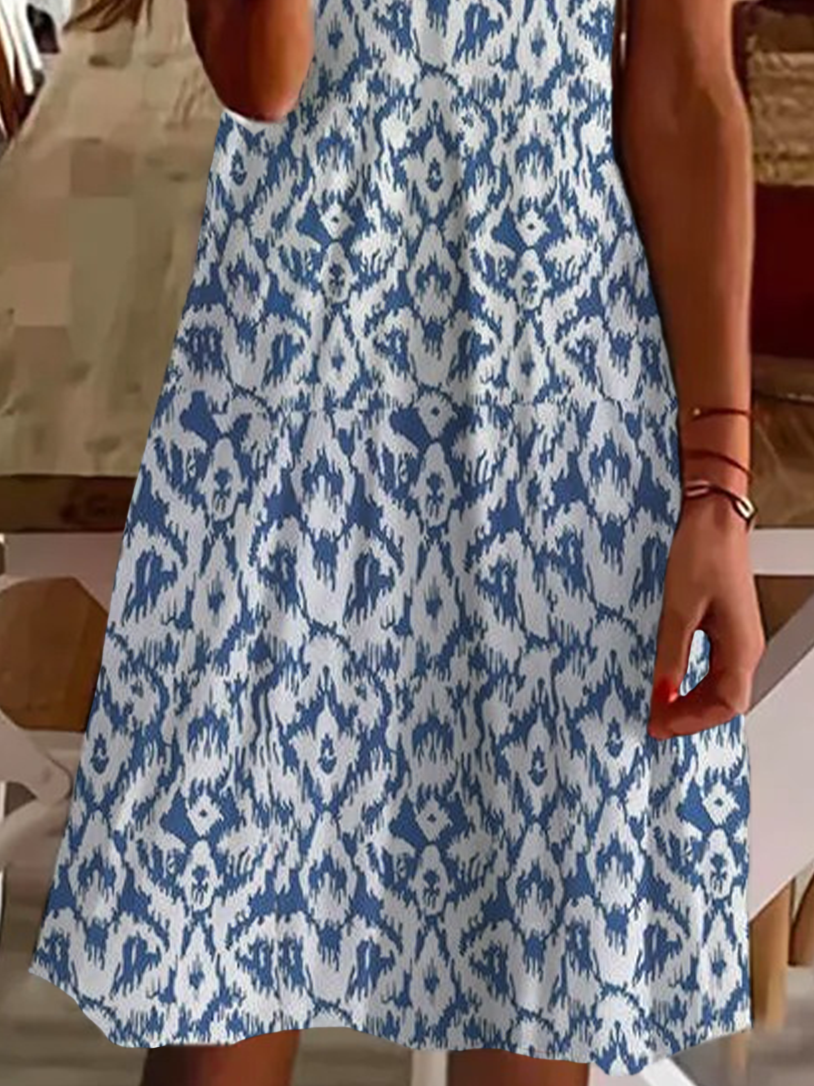 Damen Abstrakt Grafik Kurzarm Sommer Print Kleid V-Ausschnitt Täglich Lässig Midi Passen & Flare Kleid A-Linien-Kleid