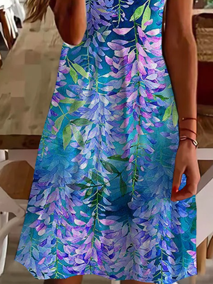 Damen Geblümt Kurzarm Sommer Kleid V-Ausschnitt Täglich Lässig Midi Passen & Flare Kleid A-Linien-Kleid