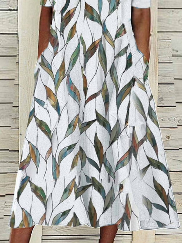 Damen Geblümt Halbarm Sommer Print Kleid Rundhals Täglich Lässig Maxikleid A-Linien-Kleid