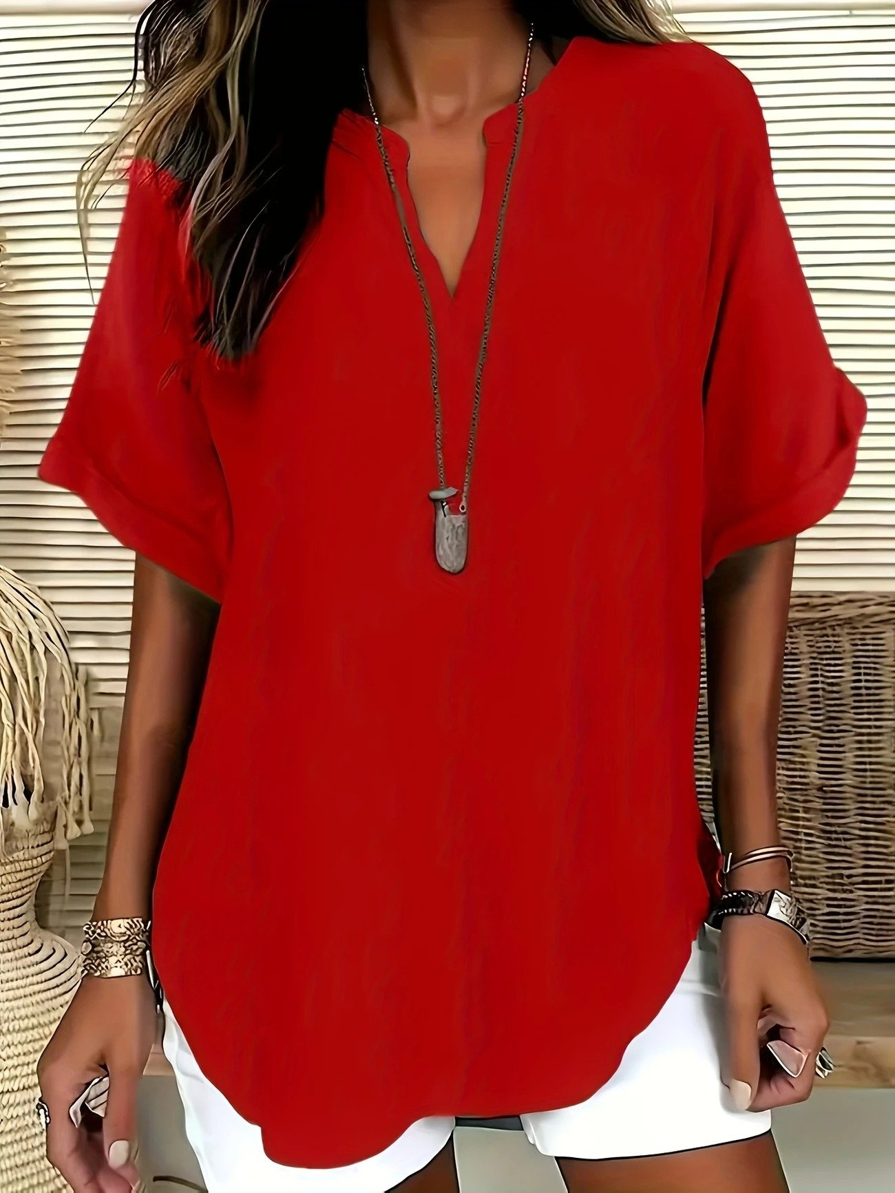 Damen Unifarben Halbarm Bluse Sommer Schalkragen Täglich Lässig Oberteile