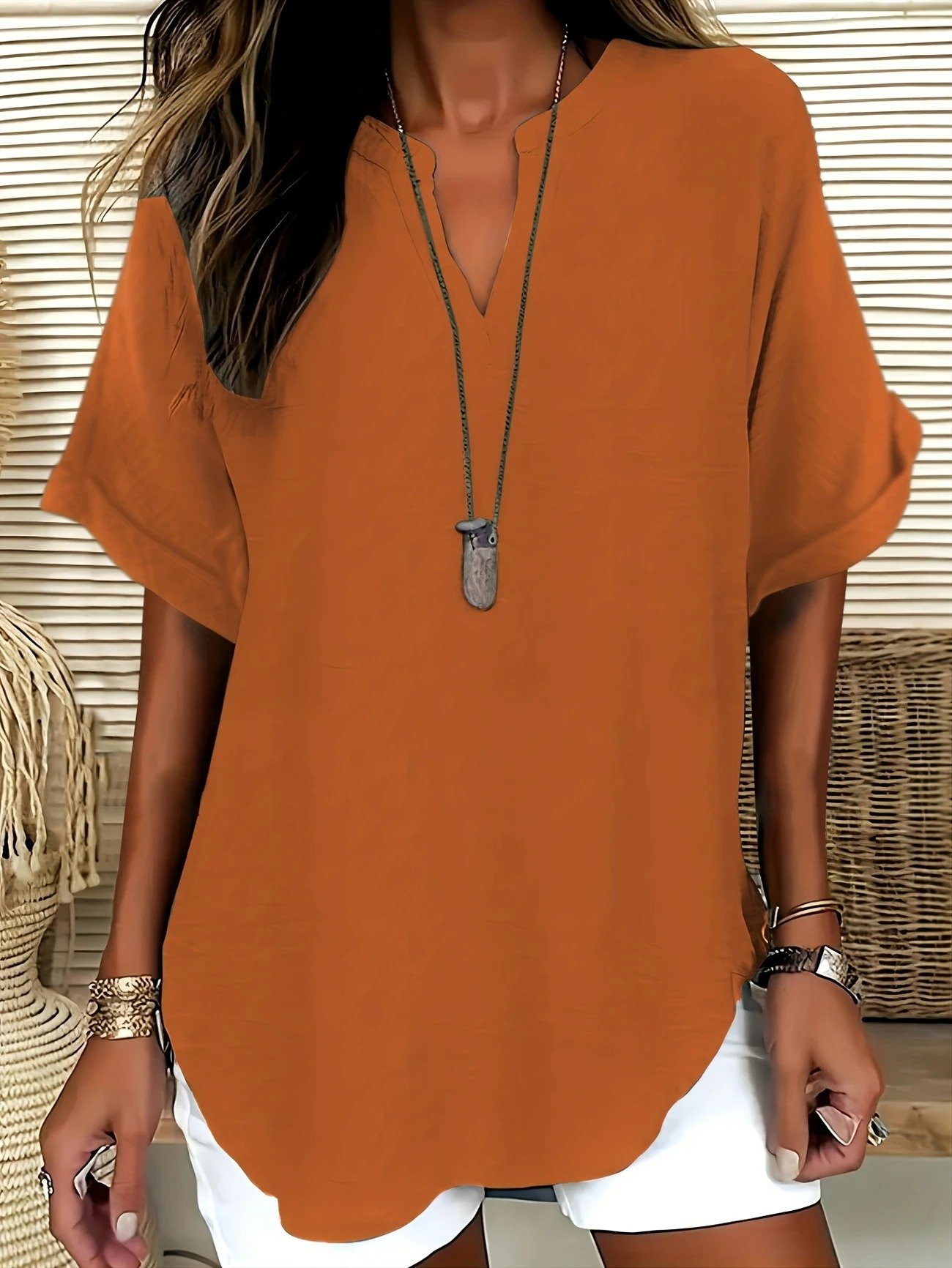 Damen Unifarben Halbarm Bluse Sommer Schalkragen Täglich Lässig Oberteile
