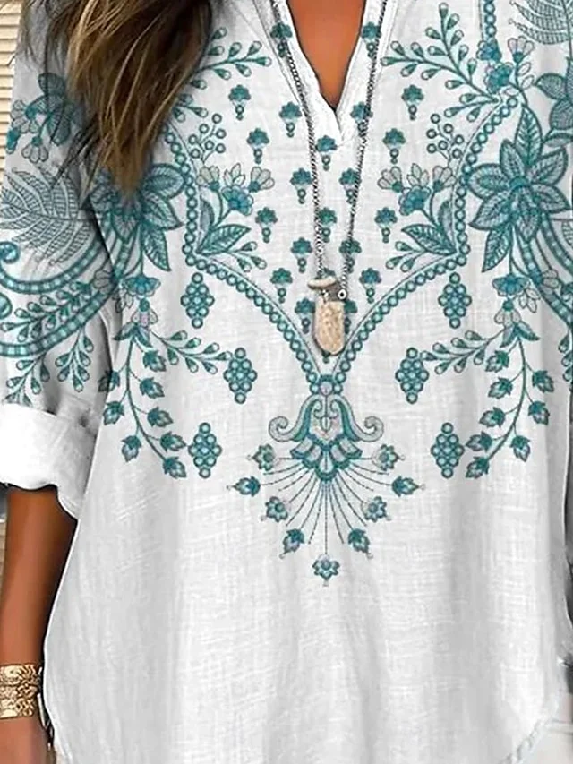 Damen Nationalität/ethn Halbarm Bluse Sommer Schalkragen Täglich Lässig Oberteile
