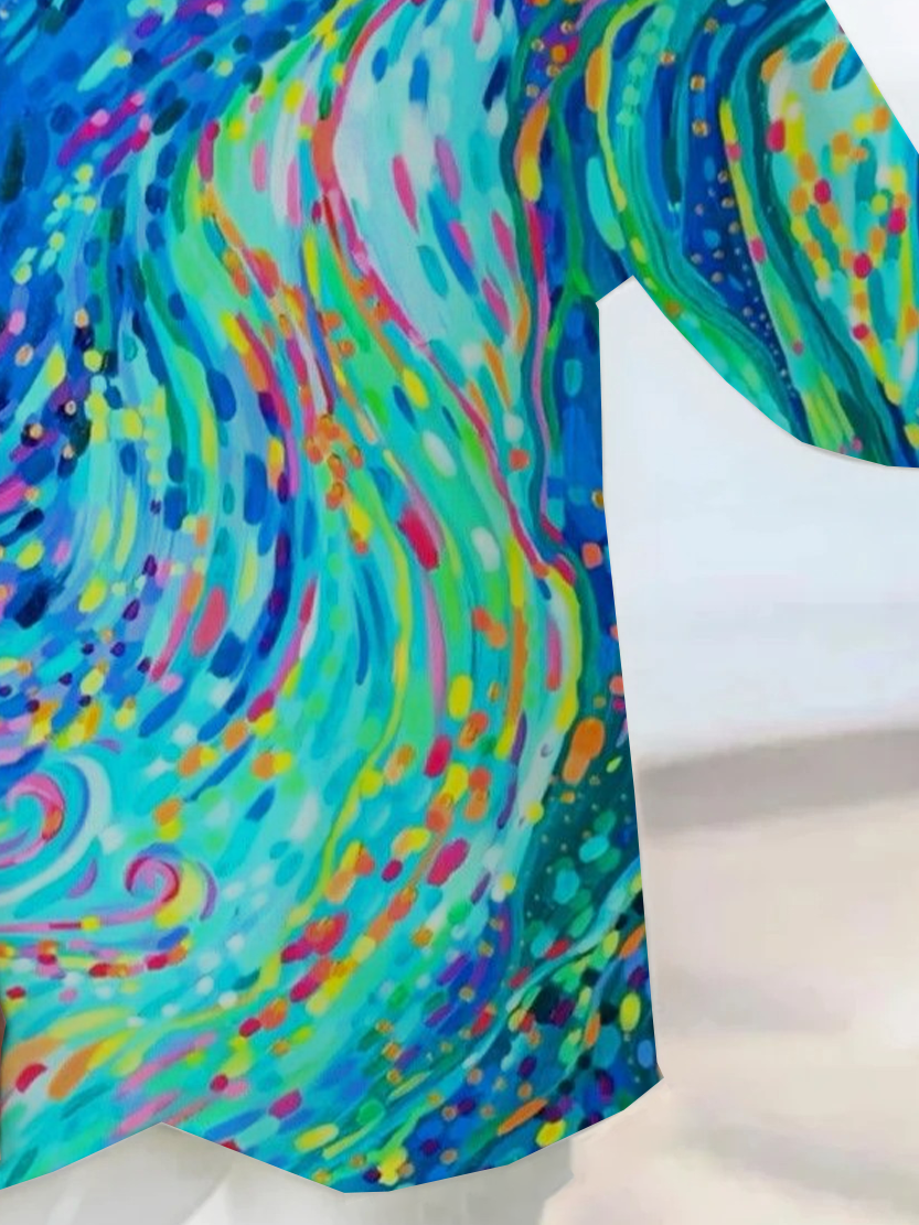 Damen Abstrakt Kurzarm Bluse Sommer Print V-Ausschnitt Täglich Lässig Oberteile