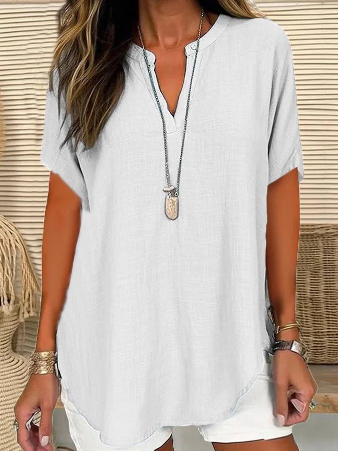 Damen Unifarben Halbarm Bluse Sommer Schalkragen Täglich Lässig Oberteile
